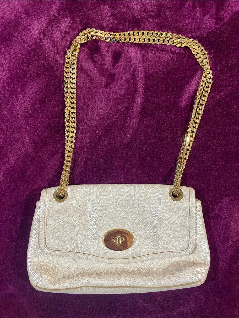 Coach Gold-Tone Chain Shoulder Bag in cream